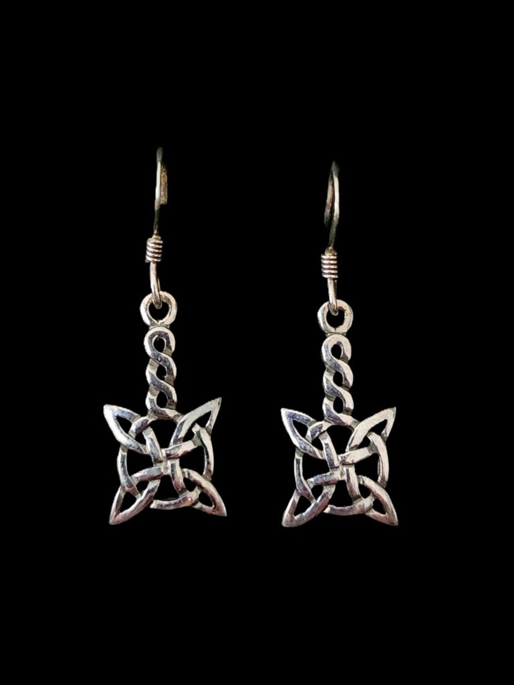 Sterling Silver 925 Witch's Knot Dangle Earrings Celtic Wiccan Talisman